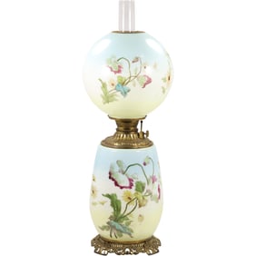 Gone With The Wind Lamp, Pale Blue to Pale Yellow, Hand Painted Flowers, Electrified