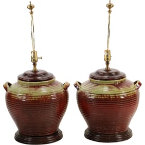 2 Glazed Pottery Urn Table Lamps 29.5 in. overall height