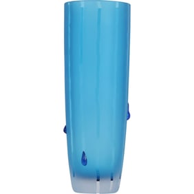 Large Blue Cylindrical Art Glass Vase with "Raindrop" Accents 12 inches height x 4 inches wide