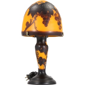 Galle Cameo Glass Boudoir Table Lamp "Grapes and Leaves" 14.5 in. height x 7 in. dia. shade