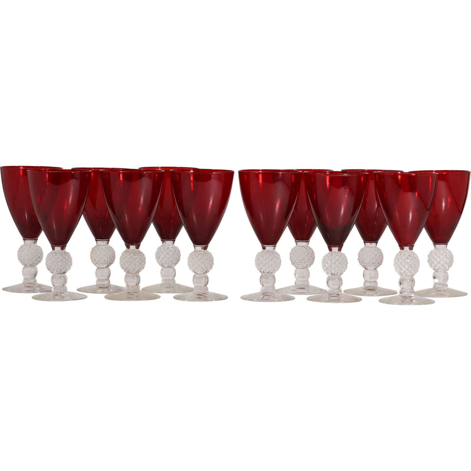 Set of 12 Vintage Morgantown Golf Ball Ruby Red Water Goblets (1 of 10)