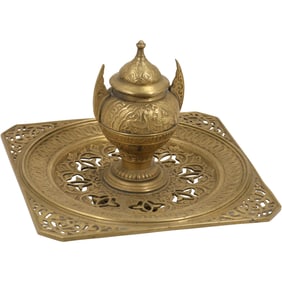 19th Century Brass Aesthetic Movement Single Desk Inkwell