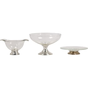 3 Assorted Sterling Silver Base Crystal Glass Candy Dish Bowls - See Pictures