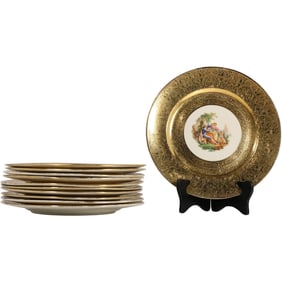 Set of 10 Royal China Dinner Service Plates in Warranted 22 Carat Gold