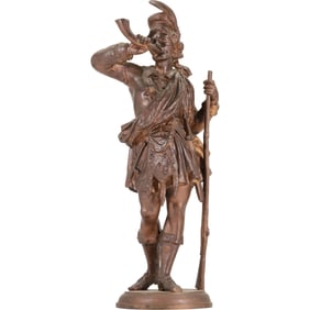 19th C. Spelter Metal Sculpture of an Ottoman Warrior by Emile Guillemin [1841-1907], 18 in. height