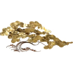 Signed IMMON Large Mid-Century Modern Gold Gilt Metal Wall Sculpture – “Tree” Design