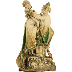 19th C. TEPLITZ AUSTRIA Fine Porcelain Grouping of a Classical Man & Woman Dancing 17 in. h.