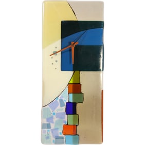 Abstract Fused Glass Wall Clock Signed Nina Cambron