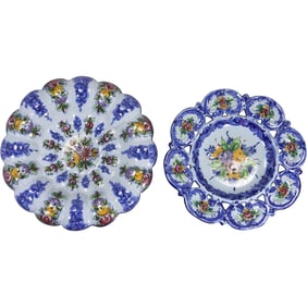 2 Hand-Painted Ceramic Wall Plates Made on Portugal, Vestal Alcobaça 12 inches diameter