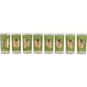 Set 8 Vintage Green And Gold Starburst Highball Glasses Mid-Century Modern Barware