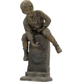 Signed C W SCOTTE, Spelter Figural Boy at The Water Well Accent Night Light Lamp