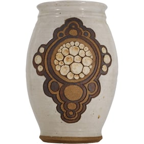 Dated 1979 Vintage Quality Studio Art Pottery Decorated Vase 10 inches height x 5 in. wide