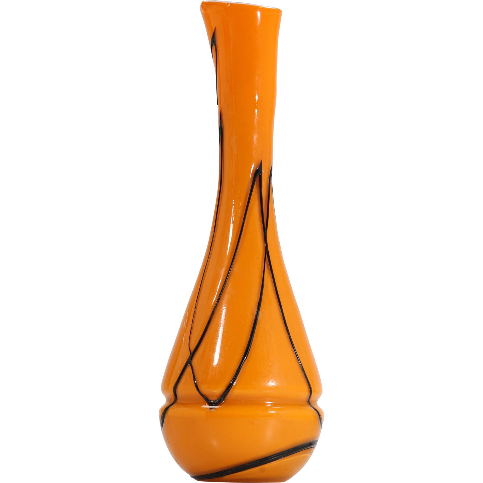 Tall Mid-Century Modern Orange Glass Vase with Veins Decoration 16 inches height: Tall Mid-Century Modern Orange Glass Vase with Veins Decoration 16 inches height . size: 16h 3w S:A