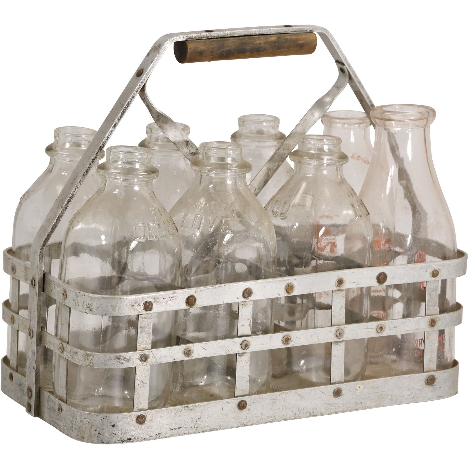Vintage Milk Carrier With 8 Old Milk Bottles [Dellwood] (1 of 20)