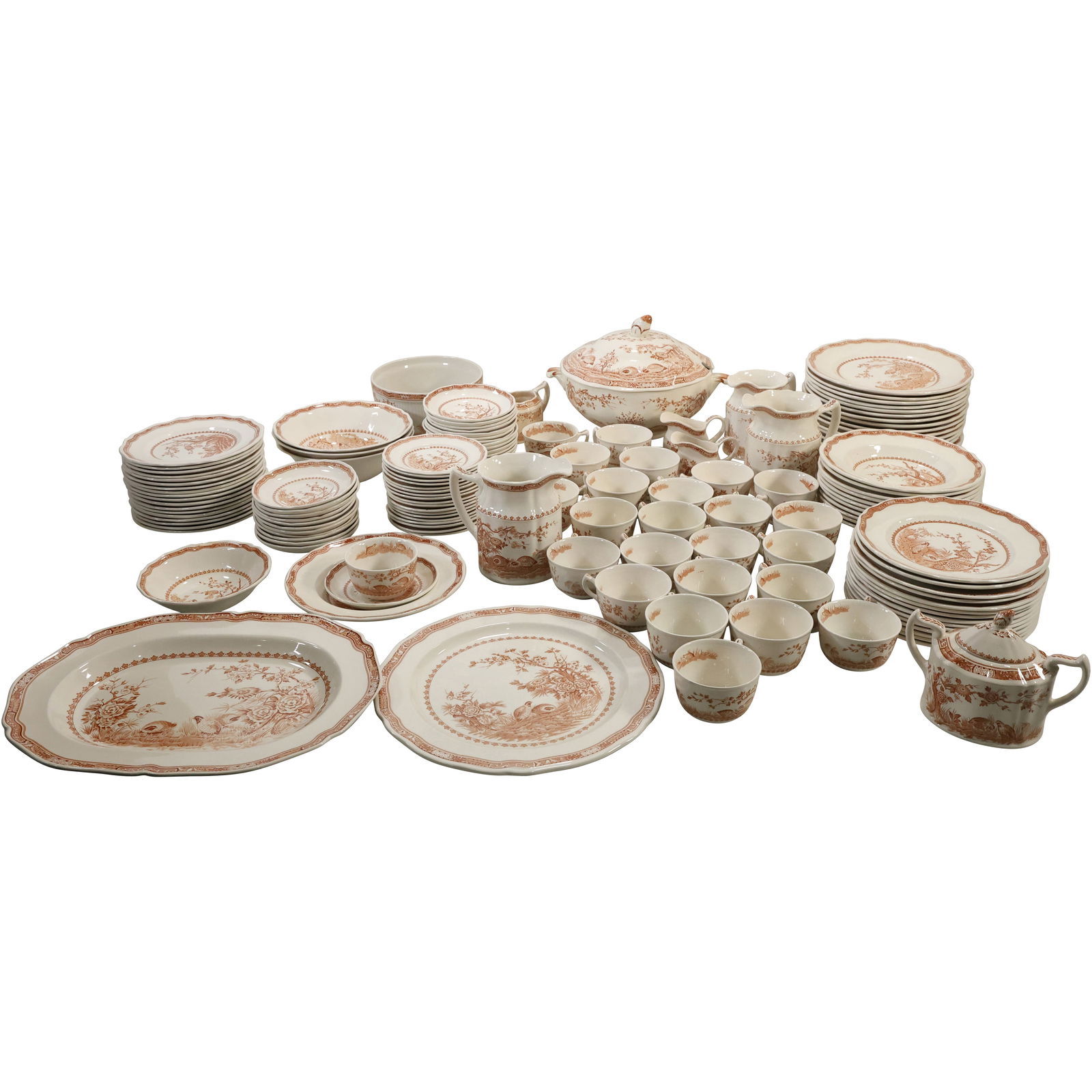 Furnivals "Quail" Brown Ironstone England Large Quantity Dinnerware SEE PICTURES For Item Count: Furnivals "Quail" Brown Ironstone England Large Quantity Dinnerware SEE PICTURES For Item Count. size: 14.75h 10.75w S:B