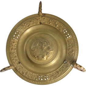 19th C. French Gilt Bronze Tazza, Footed Centerpiece Bowl with Classical Figure Portrait in Relief