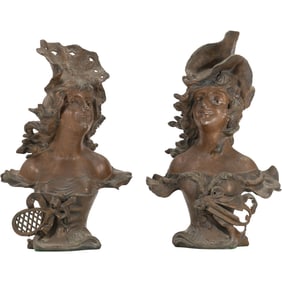 Pair 19C.  Art Nouveau patinated metal busts by the German sculptor Franz Iffland (1862-1935)