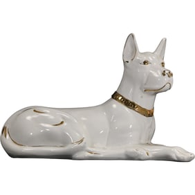 Vintage Capodimonte Italy Porcelain Statue of a Doberman Pinscher. 13 inches length, 9 in. height