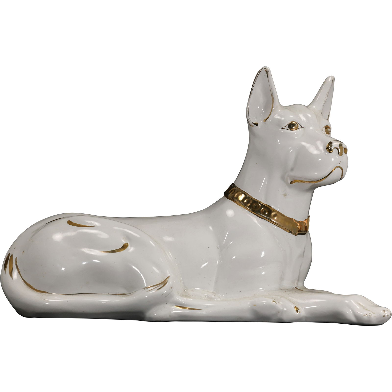 Vintage Capodimonte Italy Porcelain Statue of a Doberman Pinscher. 13 inches length, 9 in. height: Vintage Capodimonte Italy Porcelain Statue of a Doberman Pinscher. 13 inches length, 9 in. height. size: 13h 9w S:A