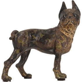 Antique Hubley Cast Iron Boston Terrier Bull Dog Doorstop in Orignal Paint