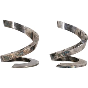 pair of silver-plated coiled candle holders designed by Bertil Vallien for Dansk Design, France