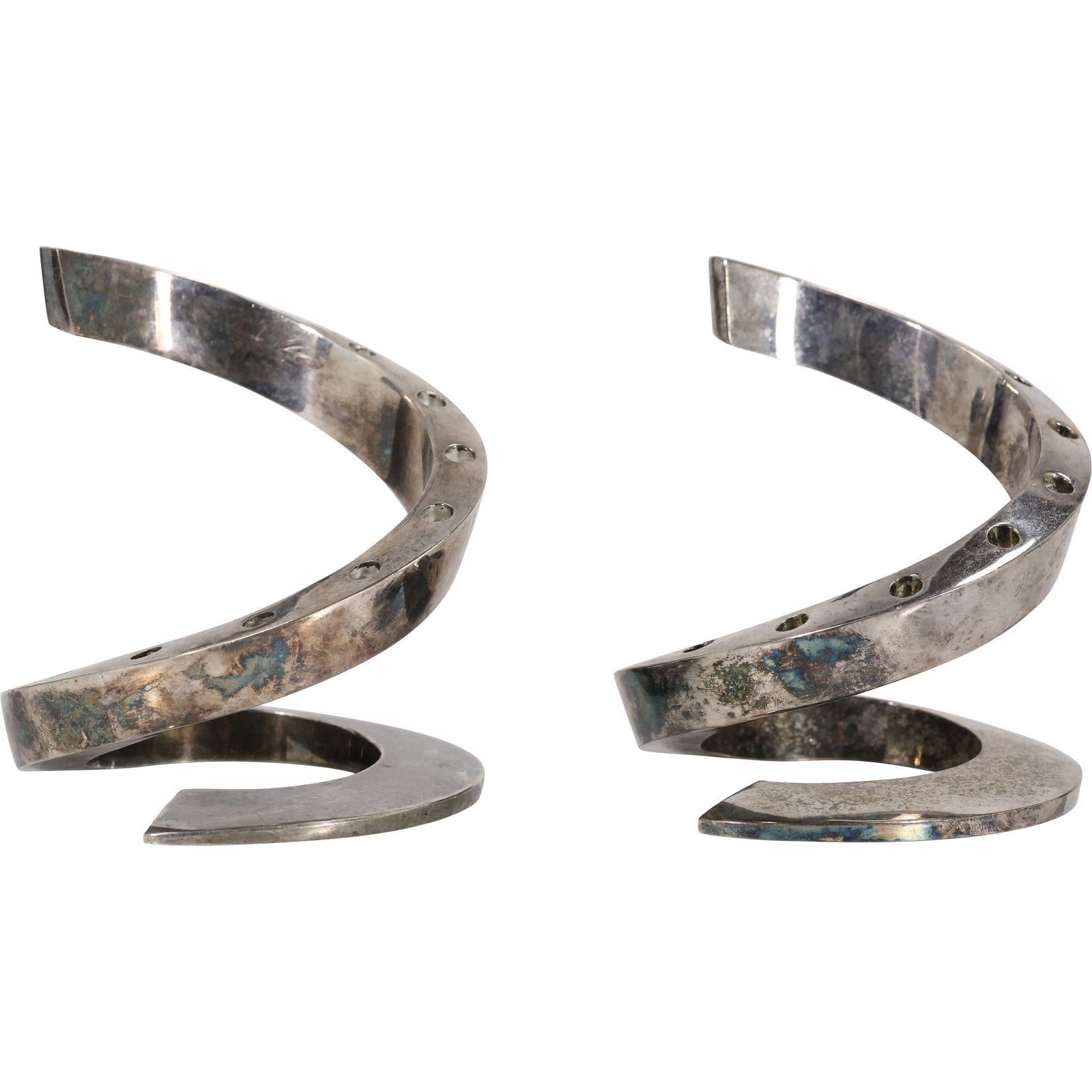 pair of silver-plated coiled candle holders designed by Bertil Vallien for Dansk Design, France: pair of silver-plated coiled candle holders designed by Bertil Vallien for Dansk Design, France. size: 5h 5.5w S:B