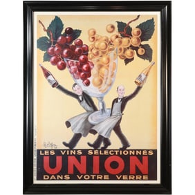 Large Framed Wine Poster:  Union Les Vin Selectionnes Dans Votre Verre Wine Advertising