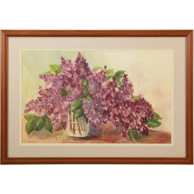Jehudith [Judyta] Sobel [1924-2012] Polish, Watercolor Painting "Bouquet of Lilacs", Signed