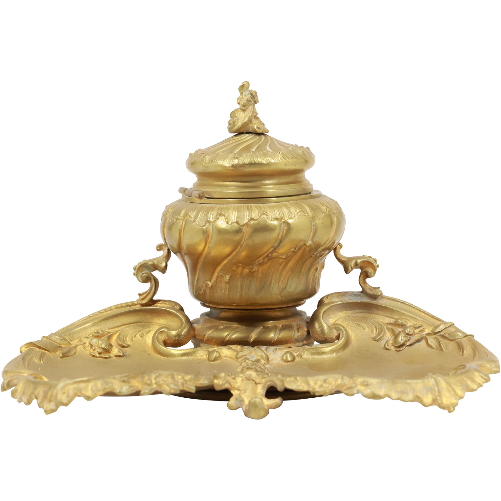 Antique 19th C. French Victorian Gilt Bronze Inkwell 7 inches wide: Antique 19th C. French Victorian Gilt Bronze Inkwell 7 inches . wide size: 4h 7w S:E