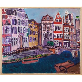 Herman Zuker b.1959, Polish / American, "Canal in Amsterdam" Acrylic on Canvas Painting