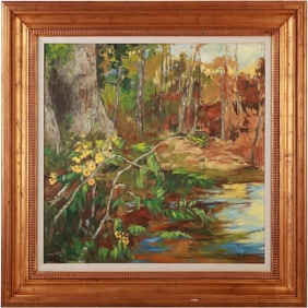 Signed Mayter, Impressionist Autumn Landscape with Stream, Framed