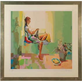 Don Hazen #153/250 Color Lithograph Young Woman Sitting in Window Sill, Signed, Framed