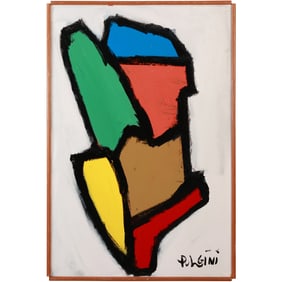 Thomas Pulgini, American, Oil on Canvas Painting Colorful Abstract Shapes in Composition