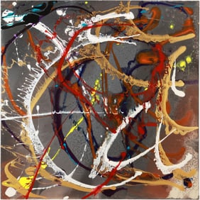 Signed JAMEL Large Abstract Modernist Oil on Canvas Painting, Signed on Verso 48 in. x 48 in.