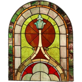 Circa 1890s Art Nouveau Stain Glass Leaded Window 47.5 inches height x 39 inches wide