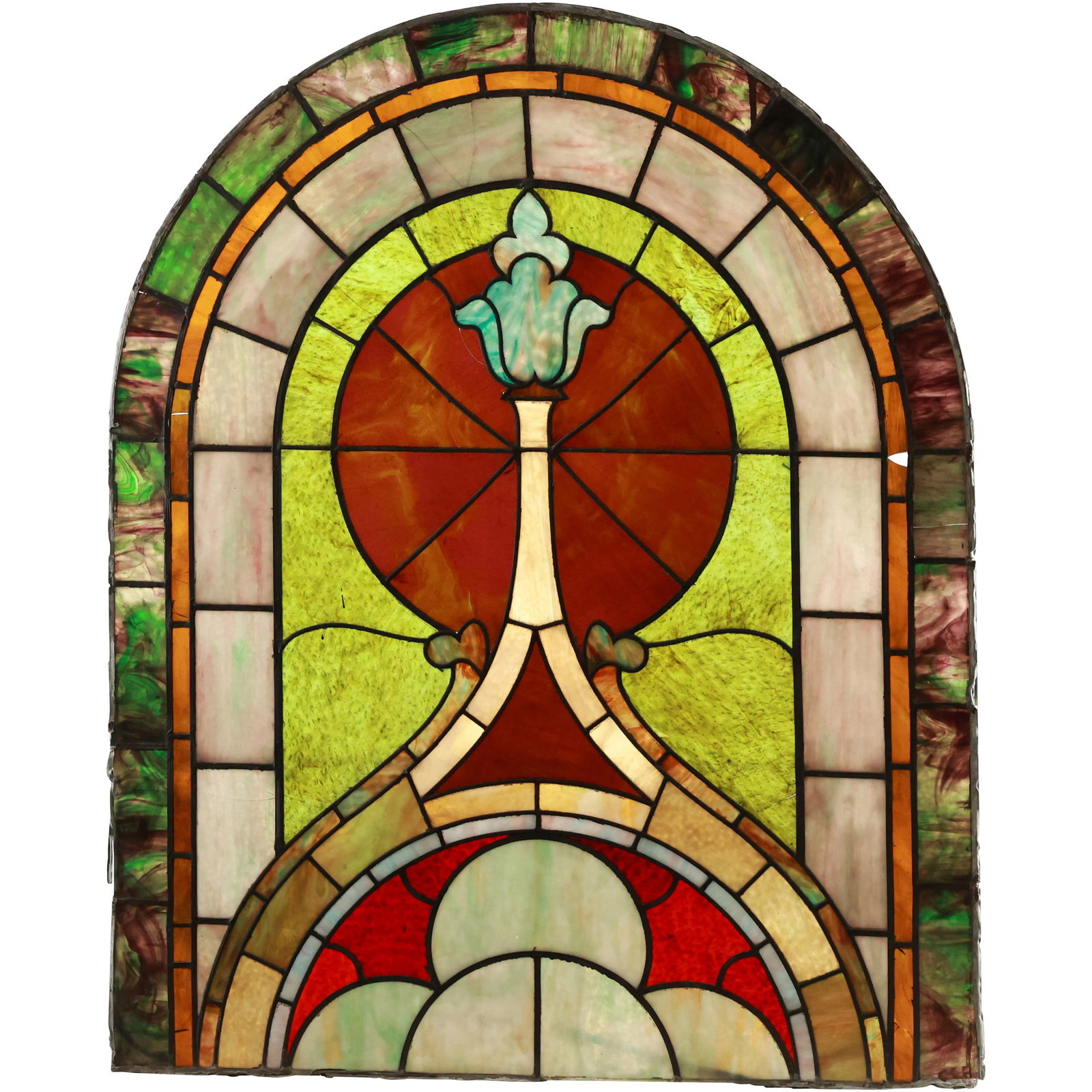 Circa 1890s Art Nouveau Stain Glass Leaded Window 47.5 inches height x 39 inches wide (1 of 20)