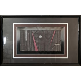 Signed Barbour, "Form" Large Framed Mixed Media Geometric Abstract 40 in. x 64 in. overall