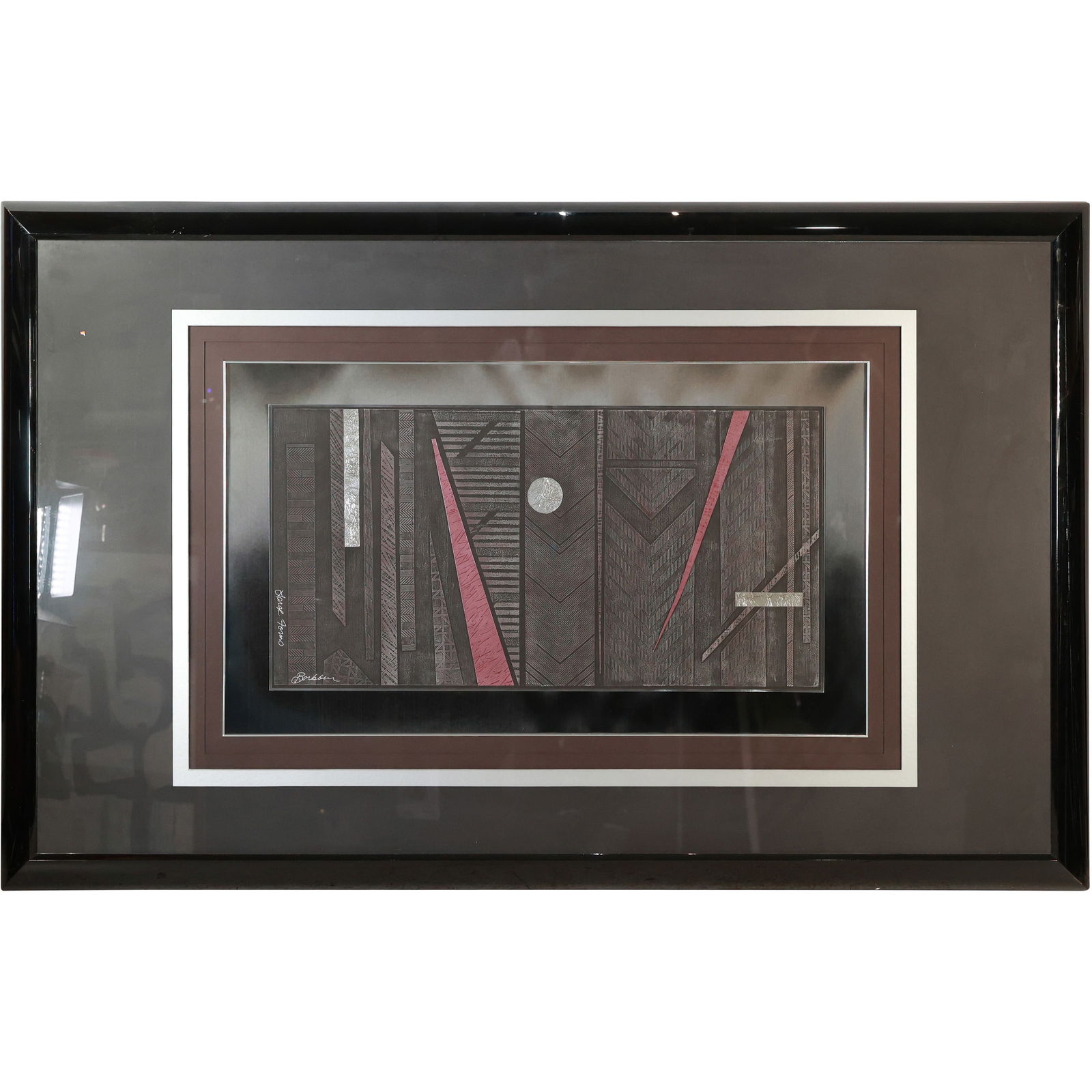 Signed Barbour, "Form" Large Framed Mixed Media Geometric Abstract 40 in. x 64 in. overall (1 of 17)