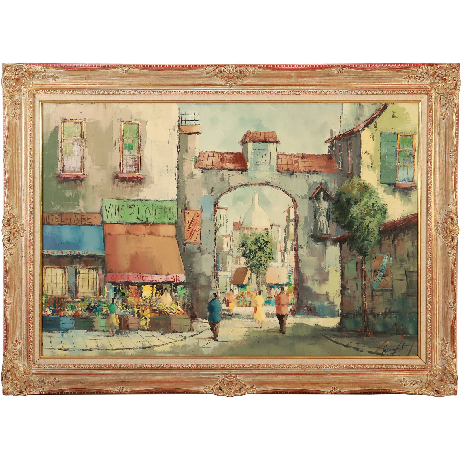 Signed Laurent, Vintage Oil on Canvas Painting Parisian Street Scene, Newman Galleries Label: Signed Laurent, Vintage Oil on Canvas Painting Parisian Street Scene, Newman Galleries Label [Philadelphia Pa] size: 24 x 36 outside frame 31 x 43 wht-bar side