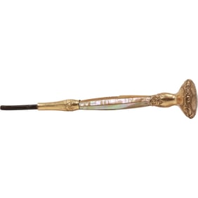 Victorian Gold Filled Fancy Umbrella Handle [missing some MOP] 10.75 in. length x 2 n. dia. top