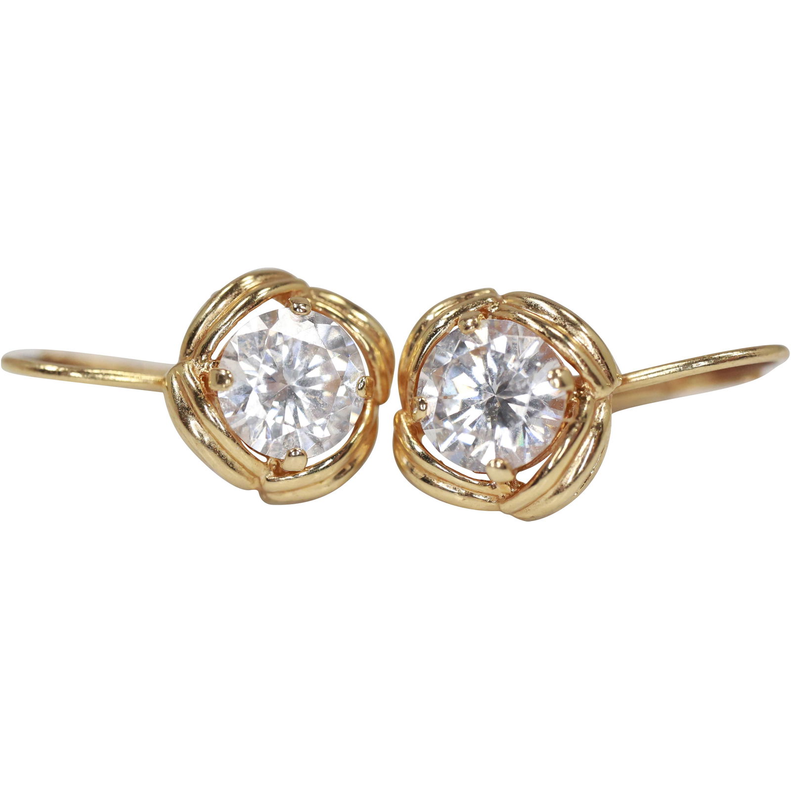 14K Gold Drop CZ Round Earrings , 5/8 in. x 3/8 in.