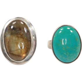 Sterling Silver with Turquoise Ring Size 7 and Sterling Silver Labradorite Ring Size 7.25