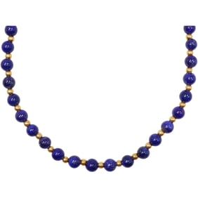 marked 750 [18K Gold] Italy Lapis Beads with 18K Gold Spacer Beads 18 in. x 1/4 in.