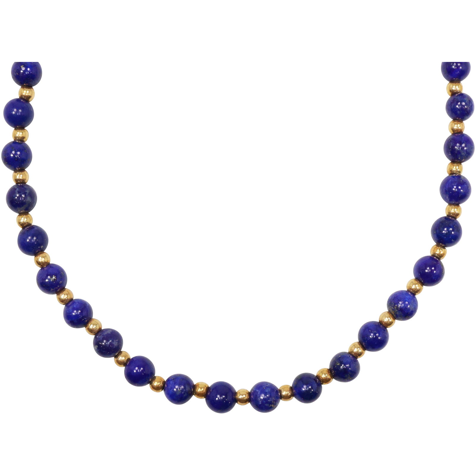 marked 750 [18K Gold] Italy Lapis Beads with 18K Gold Spacer Beads 18 in. x 1/4 in.: marked 750 [18K Gold] Italy Lapis Beads with 18K Gold Spacer Beads 18 in. x 1/4 in.