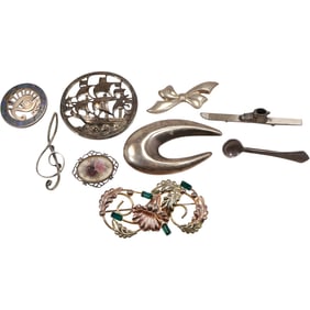 103.5 grams Total Weight Sterling Silver 9 Assorted Pins - Nice Selection - See Pictures