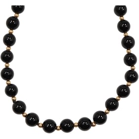 Black Onyx Beads Necklace with 14K Gold Spacer Beads and Clasp 30 in. x 1/4 in.