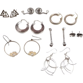27 grams Total Weight Sterling Silver 8 Assorted Pairs Earrings - Nice Variety - See Pictures
