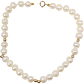 14K Gold Freshwater Cultured Pearls with 14K Gold Spacer Beads Bracelet 8 in. x 1/4 in.