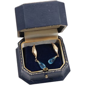 14K Gold, 1.0 dwt, Blue Topaz Drop Earrings 1 1/4 in. x 1/4 in.
