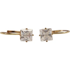 14K Gold, 1.3 dwt, Drop Square CZ Earrings 5/8 in. x 1/4 in.